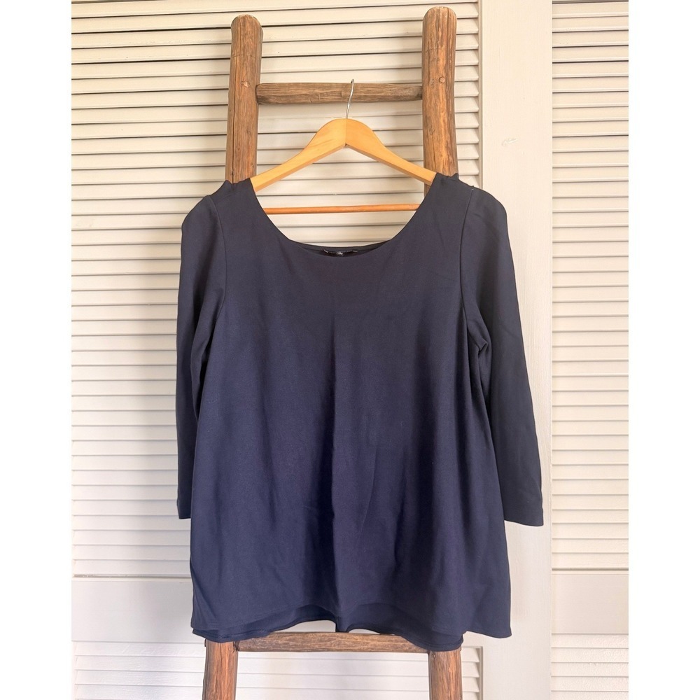Lafayette 148 Blouse Womens Large Navy Blue  3/4 Sleeve Back